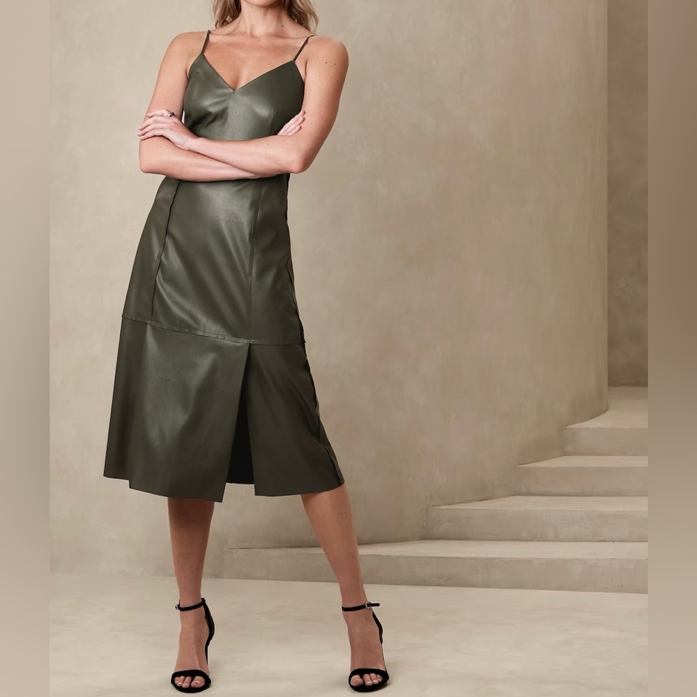 NWT Banana Republic Olive Green Faux Leather Dress